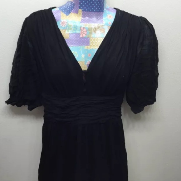 BCBG Empire Mini Dress Black Jersey 4 Loose fit V-Neck - Picture 8 of 11